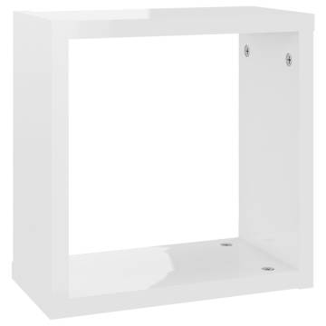 Stylish Wall Cube Shelves - High Gloss White, 2 pcs - HipoMarket