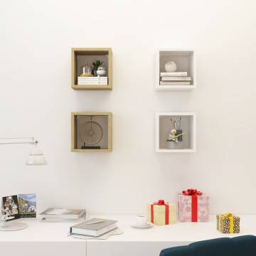 Stylish Wall Cube Shelves 4 pcs in White & Sonoma Oak