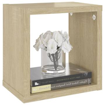 Stylish Wall Cube Shelves 4 pcs in White & Sonoma Oak