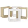 Stylish Wall Cube Shelves 4 pcs in White & Sonoma Oak