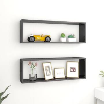 Elegant High Gloss Grey Wall Cube Shelf Set - 2 pcs