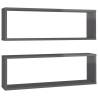 Elegant High Gloss Grey Wall Cube Shelf Set - 2 pcs