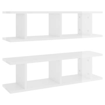 High Gloss White Wall Shelves - 2 pcs | 75x18x20 cm