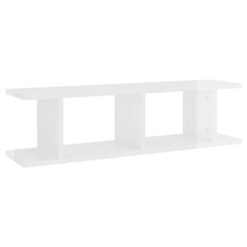 High Gloss White Wall Shelves - 2 pcs | 75x18x20 cm