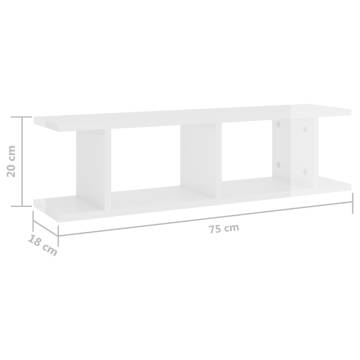 High Gloss White Wall Shelves - 2 pcs | 75x18x20 cm