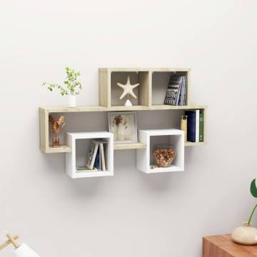 Car-Shaped Wall Shelf in White & Sonoma Oak | Stylish Storage Solution