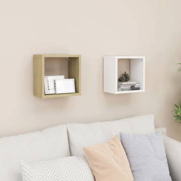 Wall Cube Shelves 2 pcs - White & Sonoma Oak | Hipomarket