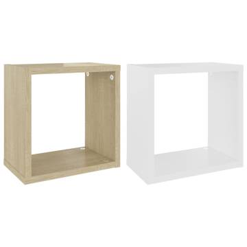 Wall Cube Shelves 2 pcs - White & Sonoma Oak | Hipomarket