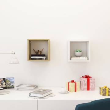 Wall Cube Shelves 2 pcs - White & Sonoma Oak | Hipomarket