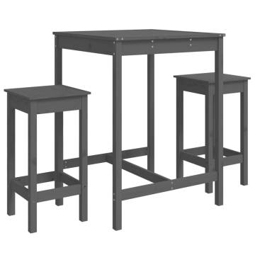 3 Piece Garden Bar Set in Grey Solid Pine Wood - HipoMarket