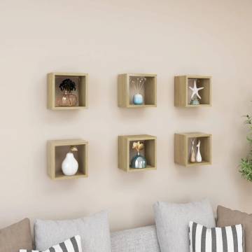 Wall Cube Shelves - 6 pcs in Sonoma Oak | 22x15x22 cm