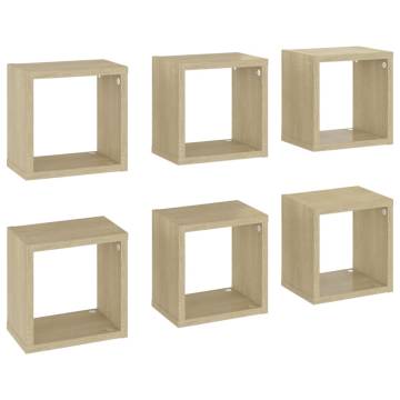 Wall Cube Shelves - 6 pcs in Sonoma Oak | 22x15x22 cm