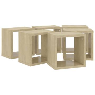 Wall Cube Shelves - 6 pcs in Sonoma Oak | 22x15x22 cm