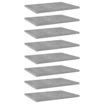 Bookshelf Boards 8 pcs - Concrete Grey Engineered Wood