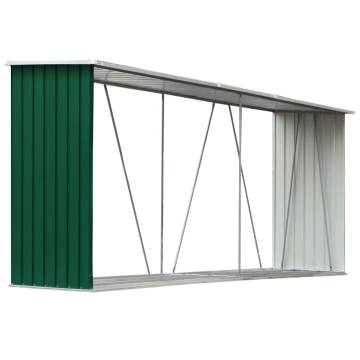 Garden Log Storage Shed - Galvanised Steel 330x84x152 cm Green