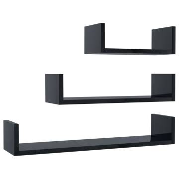 Wall Display Shelf Set - High Gloss Black Engineered Wood