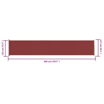 Patio Retractable Side Awning 117x600 cm Red | HipoMarket UK