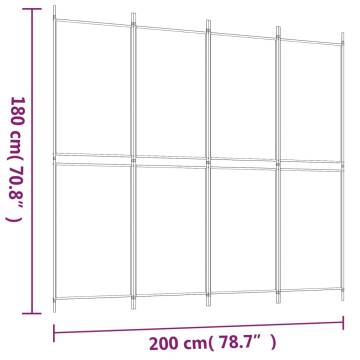 4-Panel Anthracite Room Divider - 200x180 cm Fabric