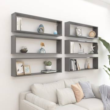 Stylish Wall Cube Shelf Set - High Gloss Grey | Hipo Market