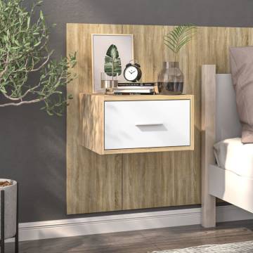 Wall-Mounted Bedside Cabinet - White & Sonoma Oak | Hipomarket