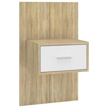 Wall-Mounted Bedside Cabinet - White & Sonoma Oak | Hipomarket