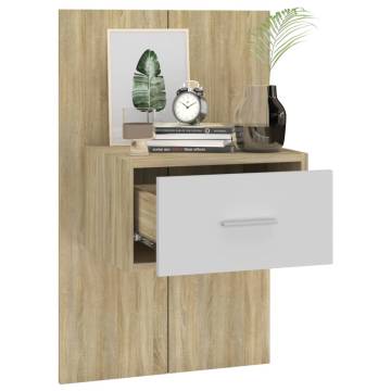 Wall-Mounted Bedside Cabinet - White & Sonoma Oak | Hipomarket