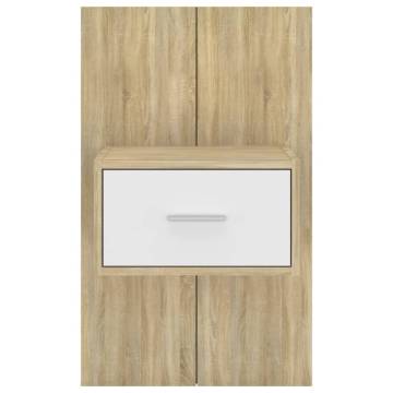 Wall-Mounted Bedside Cabinet - White & Sonoma Oak | Hipomarket