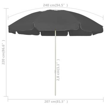 Stylish Beach Umbrella Anthracite - 240 cm | HipoMarket