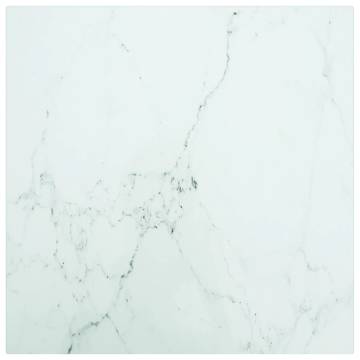 Elegant 40x40 cm White Tempered Glass Table Top with Marble Design