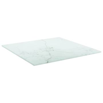 Elegant 40x40 cm White Tempered Glass Table Top with Marble Design