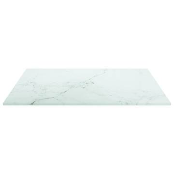 Elegant 40x40 cm White Tempered Glass Table Top with Marble Design