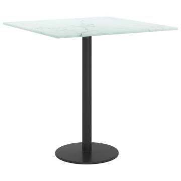 Elegant 40x40 cm White Tempered Glass Table Top with Marble Design