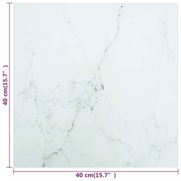 Elegant 40x40 cm White Tempered Glass Table Top with Marble Design