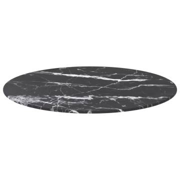 Table Top Black Ø60 cm Tempered Glass with Marble Design