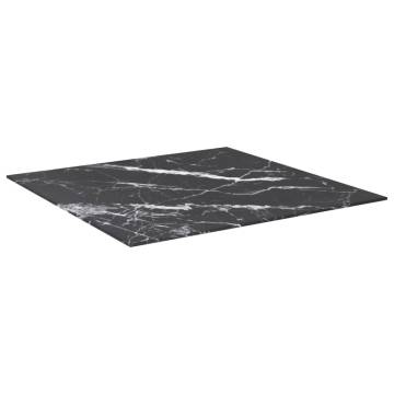 Table Top Black 70x70 cm Tempered Glass with Marble Design