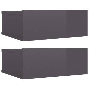 Floating Nightstands 2pcs - High Gloss Grey | HipoMarket