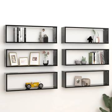 Stylish Wall Cube Shelf Set - 6 pcs Black | Hipomarket