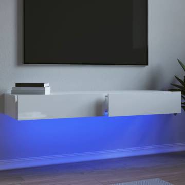 Stylish High Gloss White TV Cabinets with LED Lights - 2 pcs