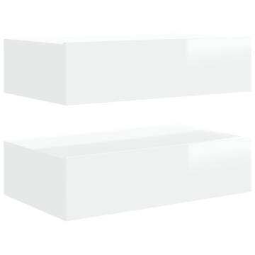 Stylish High Gloss White TV Cabinets with LED Lights - 2 pcs