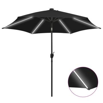 Parasol with LED Lights & Aluminium Pole - 300cm Black