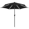 Parasol with LED Lights & Aluminium Pole - 300cm Black