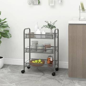 3-Tier Kitchen Trolley Grey - Durable & Stylish Storage Solution