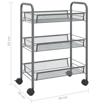 3-Tier Kitchen Trolley Grey - Durable & Stylish Storage Solution