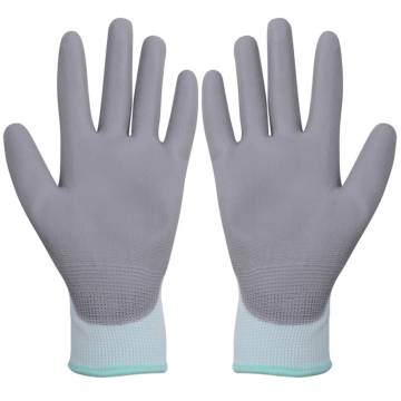 Work Gloves PU - 24 Pairs White & Grey Size 8M | HipoMarket