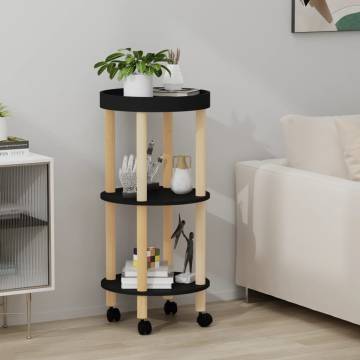 3-Tier Black Trolley | Engineered & Solid Wood | Hipomarket