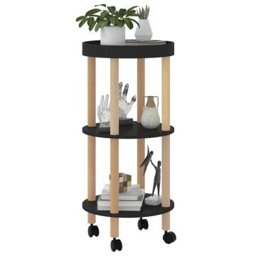 3-Tier Black Trolley | Engineered & Solid Wood | Hipomarket