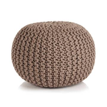 Hand-Knitted Pouffe Cotton 50x35 cm - Stylish Brown Footstool