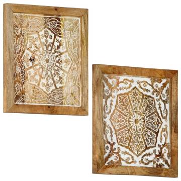 Hand-Carved Solid Mango Wood Wall Panels - 2 pcs 60x60 cm