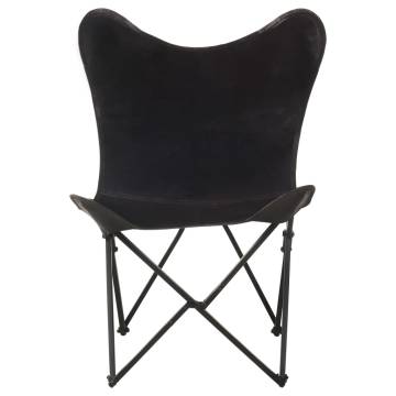 Foldable Butterfly Chair - Black Real Leather | HipoMarket