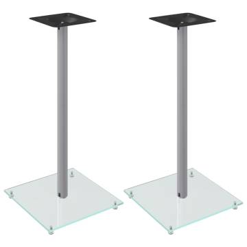 Speaker Stands - Silver Tempered Glass, 2 Pcs, Pillar Design